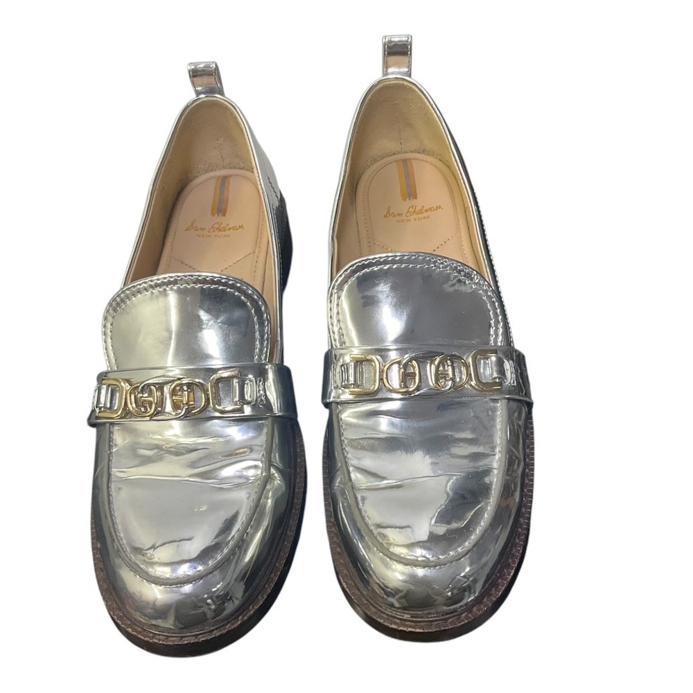 Sam Edelman Loraine Loafers Silver Metallic Leather Bit Detail Womens 9.5M - Picture 6 of 7
